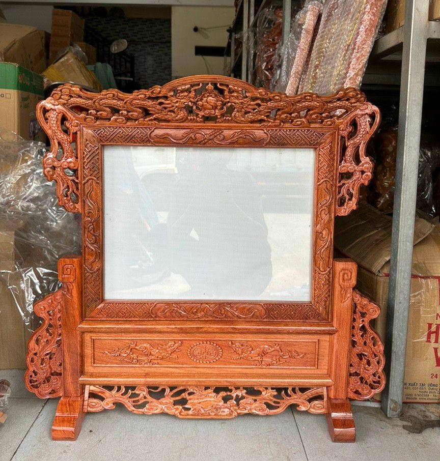 Khung ảnh thờ ngang tứ linh gỗ hương cao cấp kích thước: 20cm x30cm, 25cmx35cm và 40x30cm