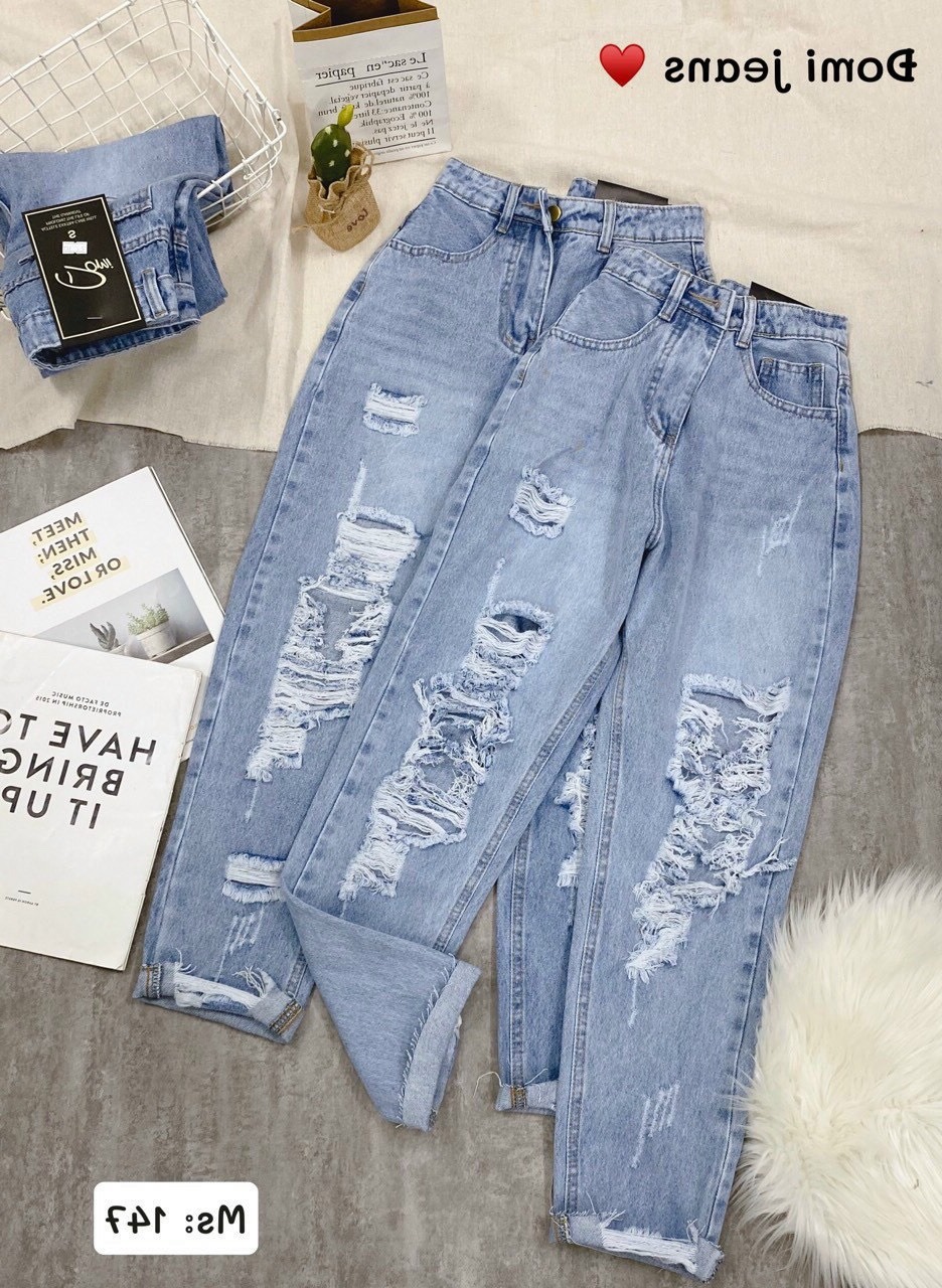[HCM]QUẦN BAGGY JEAN NỮ MÀU XANH RÁCH CÁ TÍNH FORM CHUÂN HÀNG SHOP CHẤT BÒ CAO CẤP THỜI TRANG HOT THỎ TÂY SHOP94 BG005