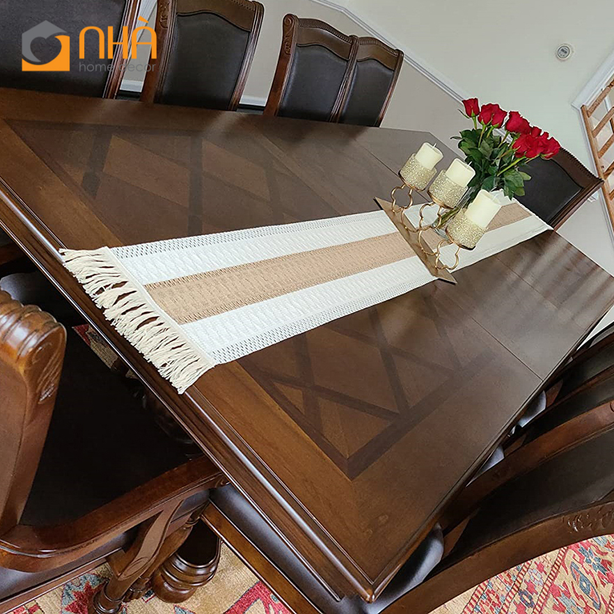 Khăn Trải Bàn Table Runner Tua Rua Trang Trí Bàn Ăn