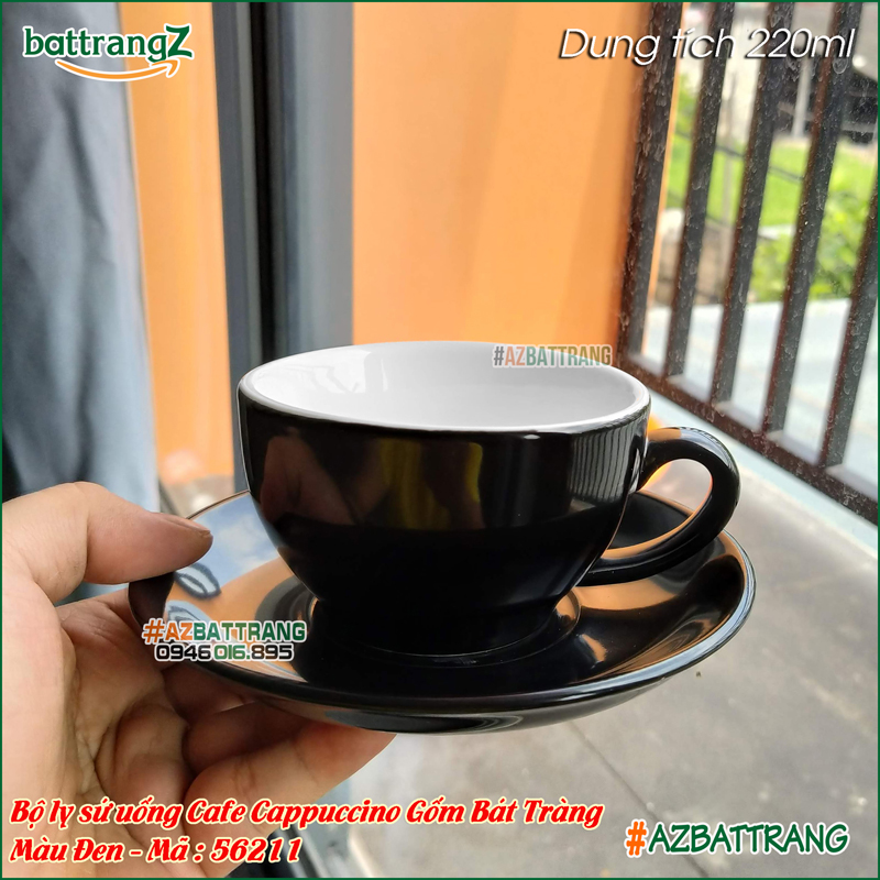 [220ml] Ly sứ uống cafe Cappuccino màu đen gốm Bát Tràng