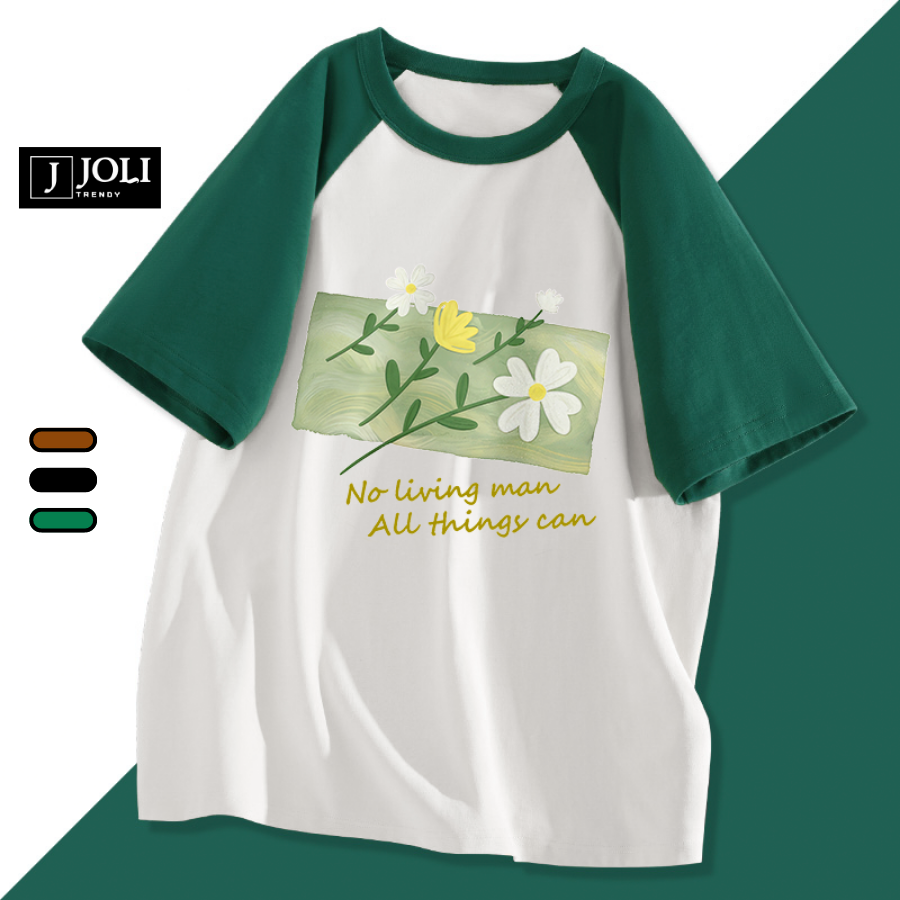 Áo thun nữ, áo raglan tee unisex by joli hoa cúc trắng chất cotton form rộng cho nam nữáo thun nữ, áo raglan tee unisex by joli hoa cúc trắng chất cotton form rộng cho nam nữ