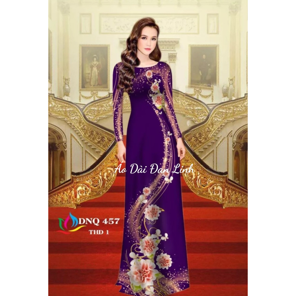 Áo dài màu tím họa tiết sang trọng - Áo Dài Đan Linh