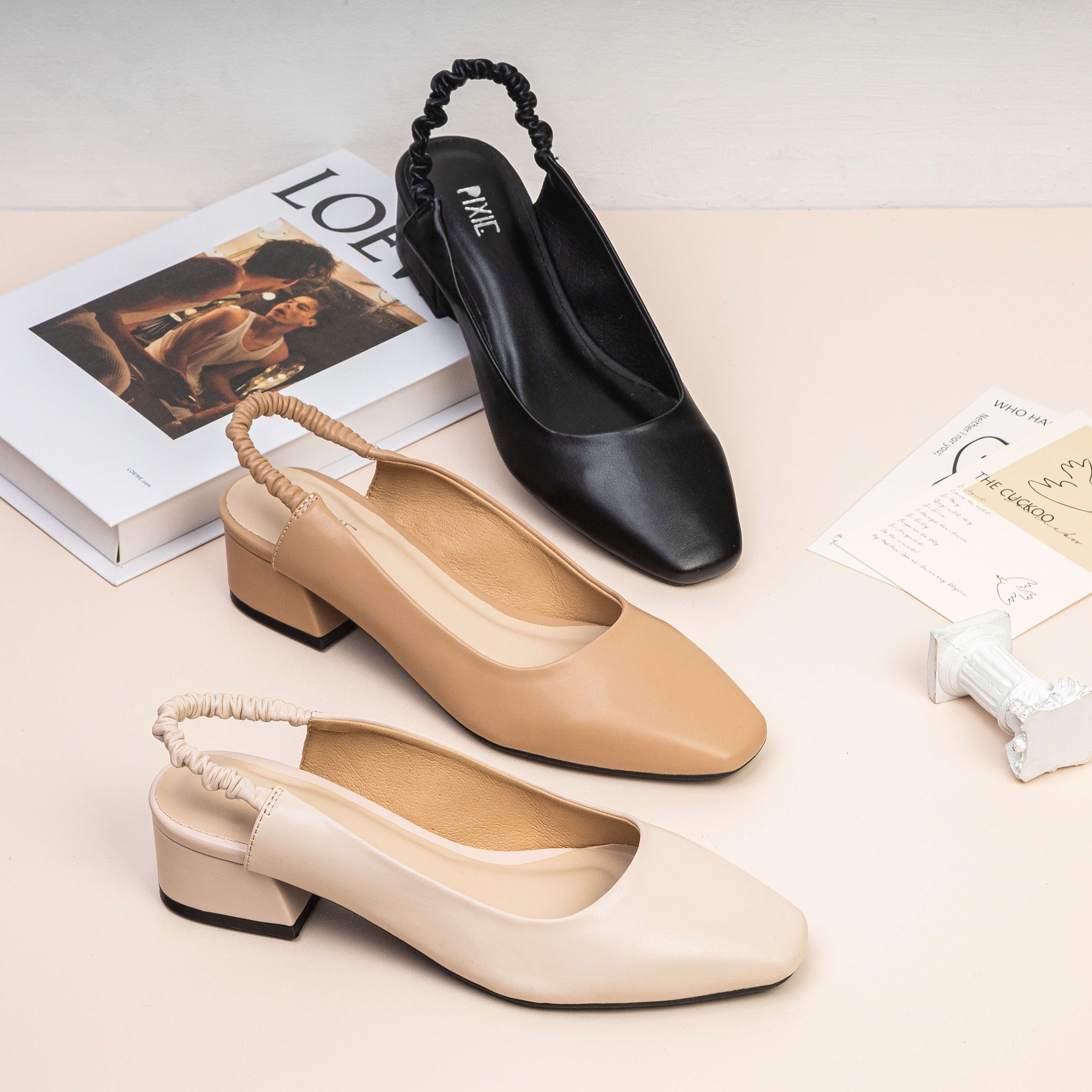 Giày Cao Gót 3cm Slingback Hậu Thun Pixie H166
