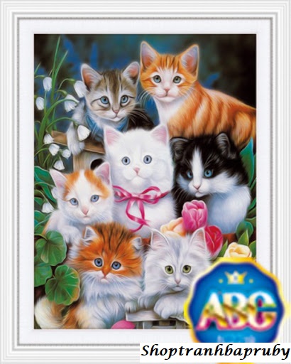 Tranh đính đá Đàn Mèo con  DF2719 kích thước  50 x 64 cm