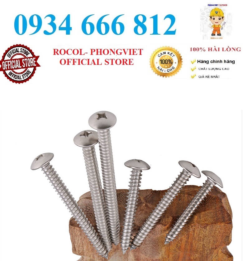 (INOX201) 50 cái Vít gỗ đầu dù M4,M5 inox201 M4,M5