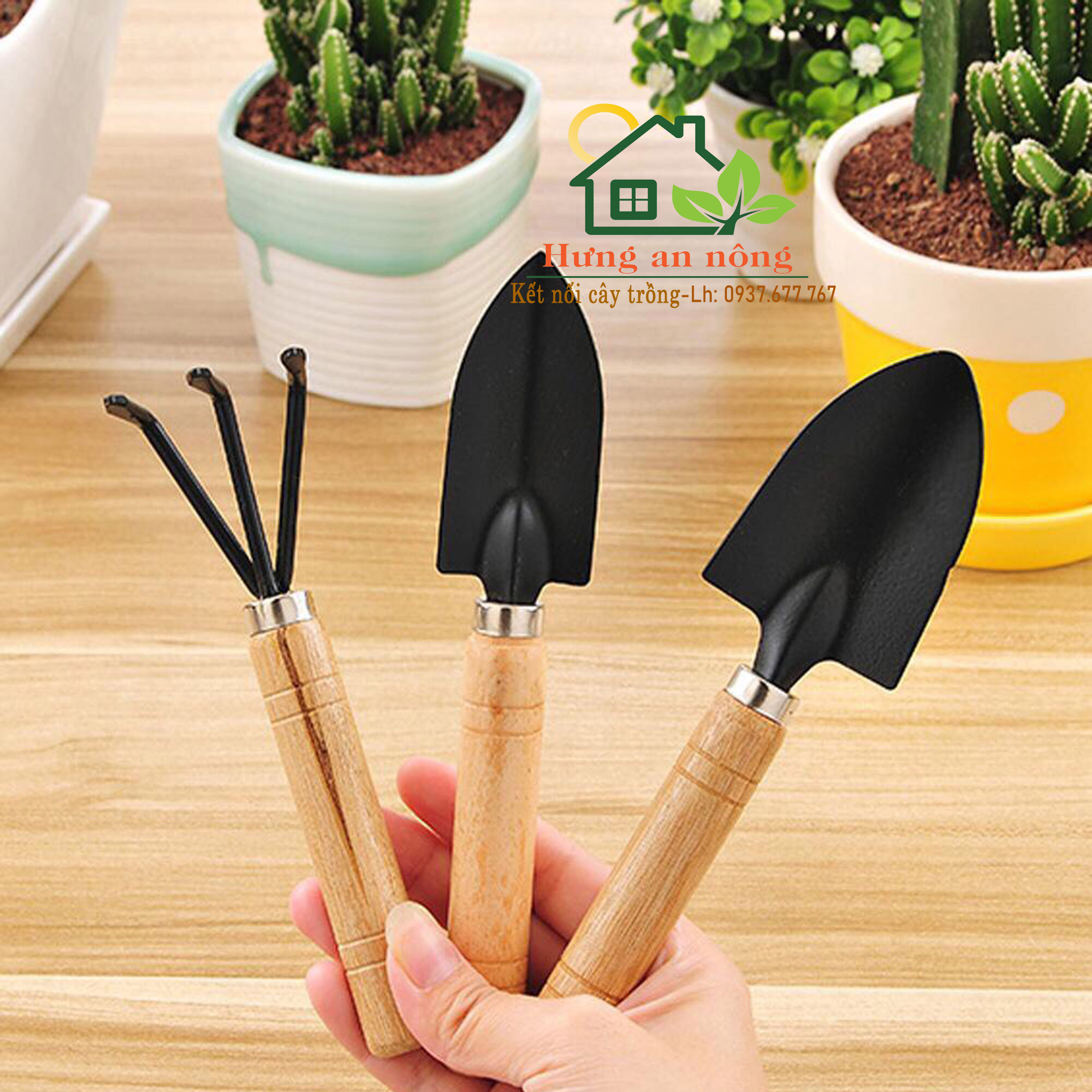 Bộ 3 món xẻng cào gỗ mini dụng cụ làm vườn size M - xem trong mô tả