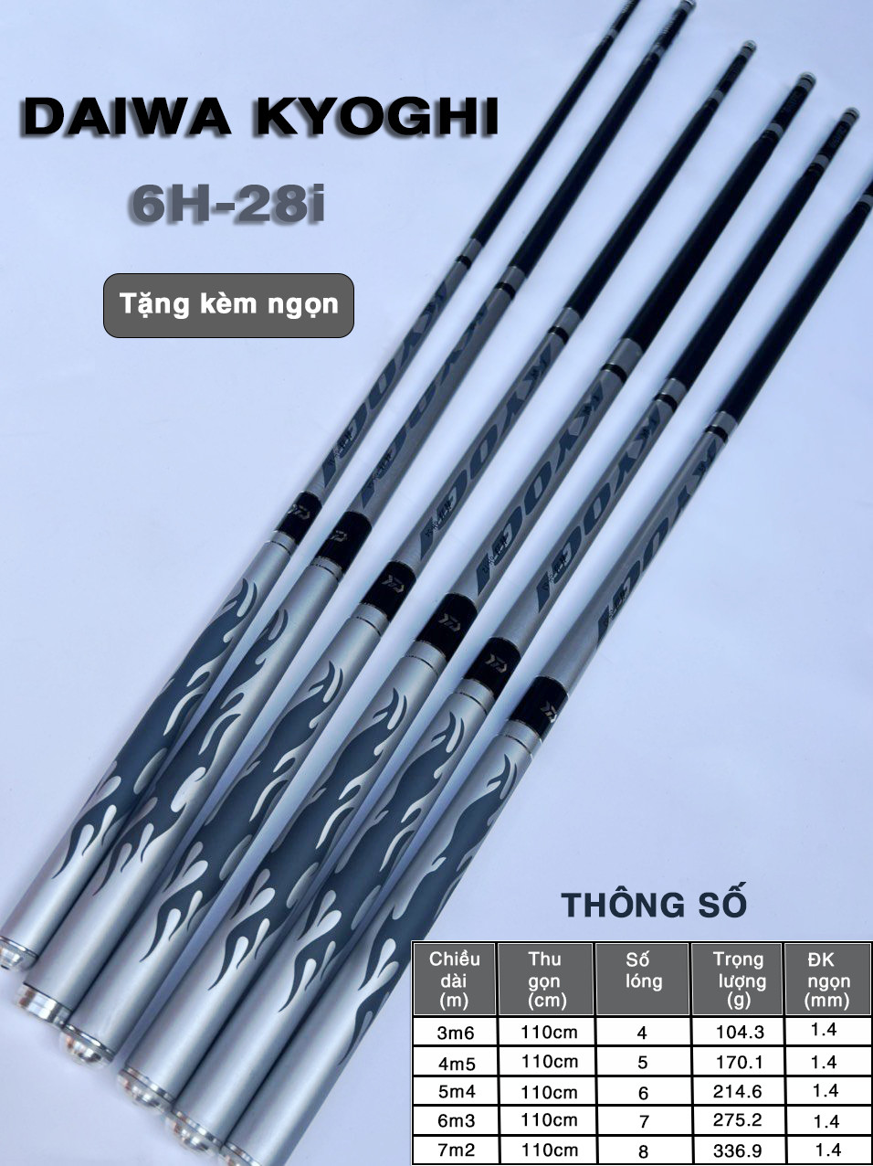 Cần câu tay cần câu đơn daiwa kyogi 6h đủ size