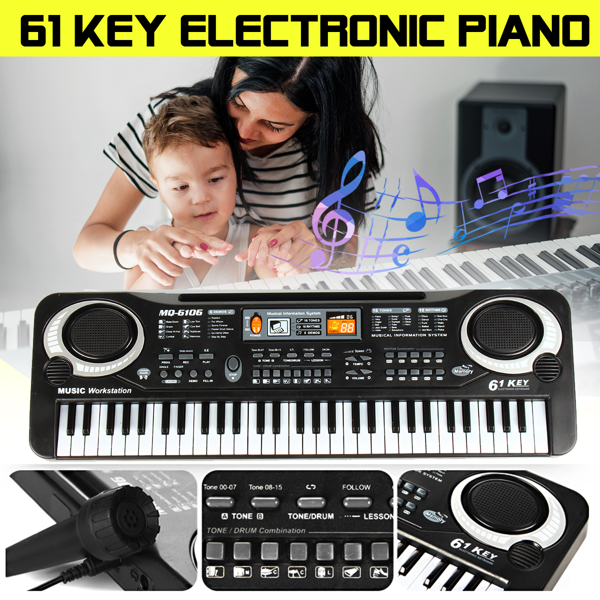 ĐÀN PIANO ĐIỆN TỬ 61 PHÍM ĐÀN PIANO CHO NGƯỜI MỚI HỌC ĐÀN - THIẾT KẾ MỚI - CHẤT LƯỢNG CAO -  phím cực nhạy, âm thanh lớn ( BẢO HÀNH 1 ĐỔI 1 ) Gala Store