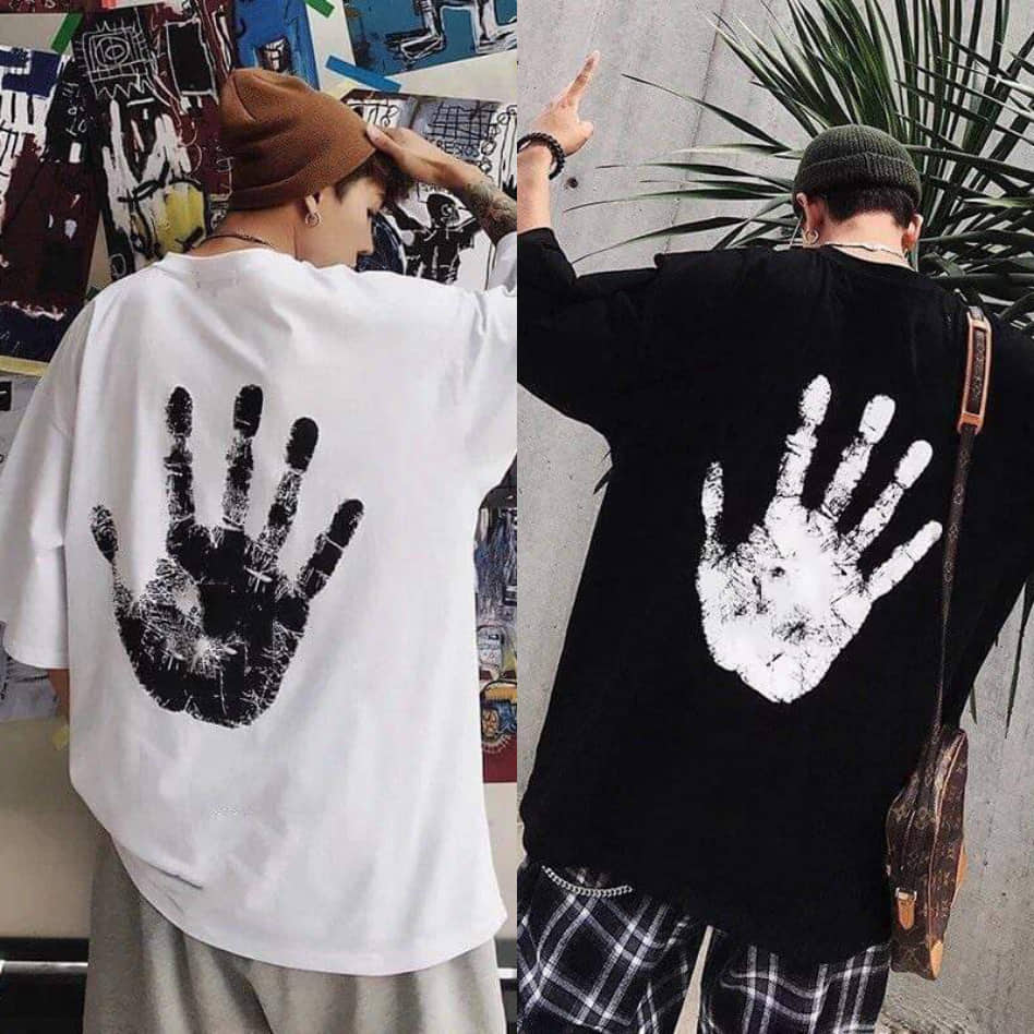 [HCM]Combo 2 áo thun nam form rộng Hàn Quốc in hình bàn tay độc đẹp vải dày mịn mát ( đen trắng )