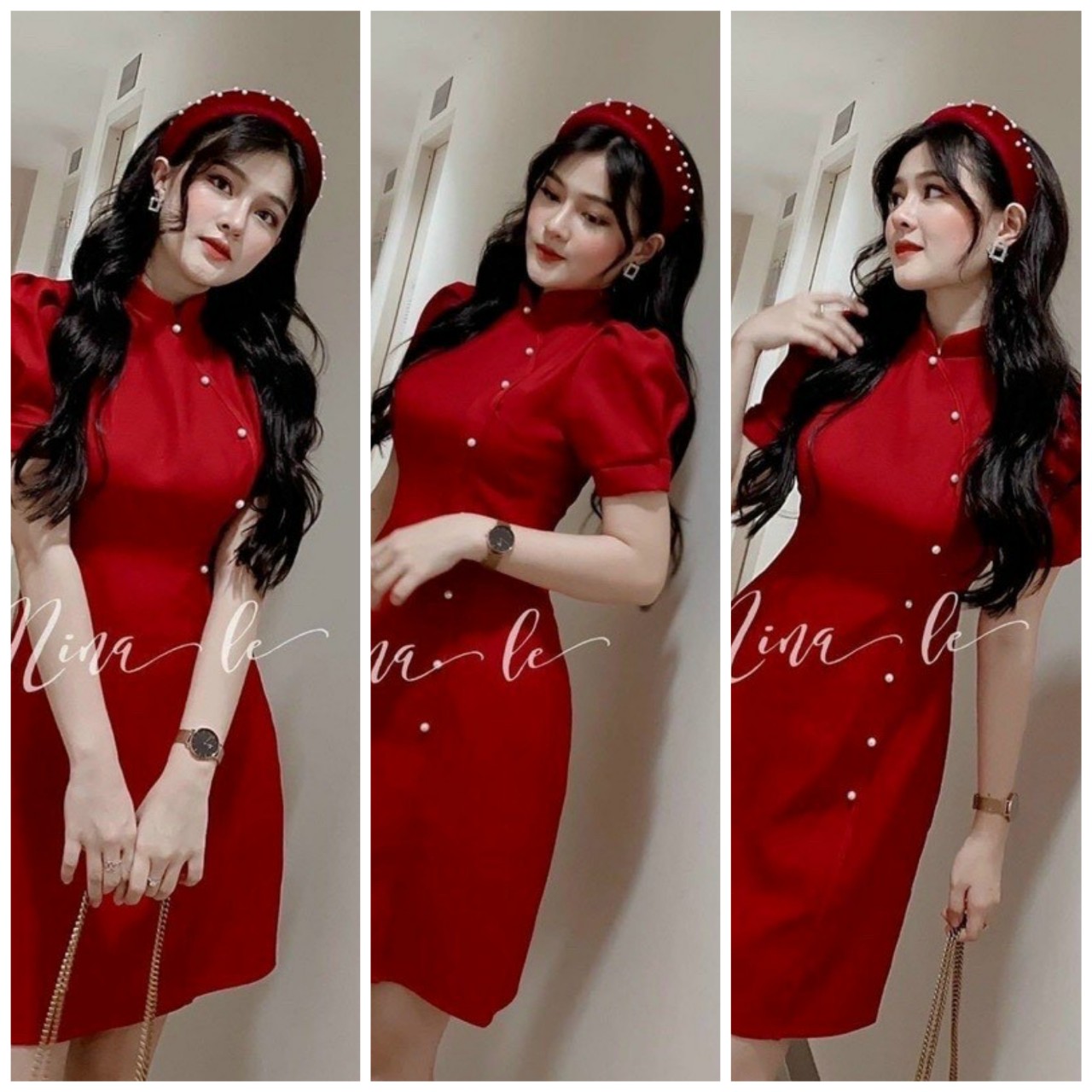 đầm sườn sám đính ngọc