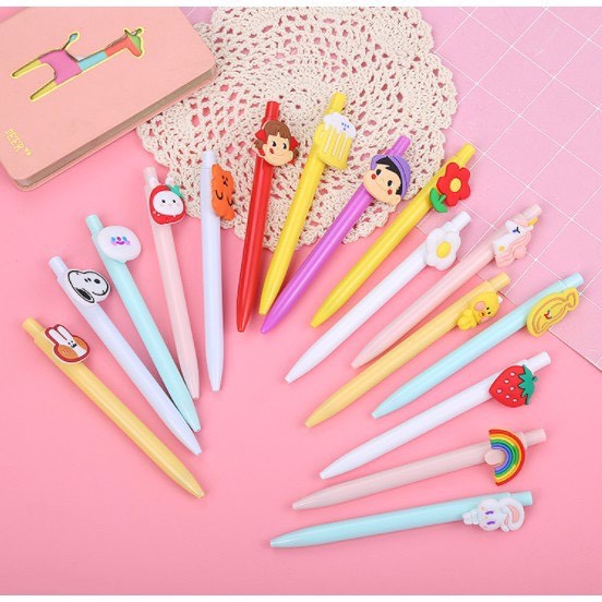 Bút bi bấm gel đen gắn icon cute