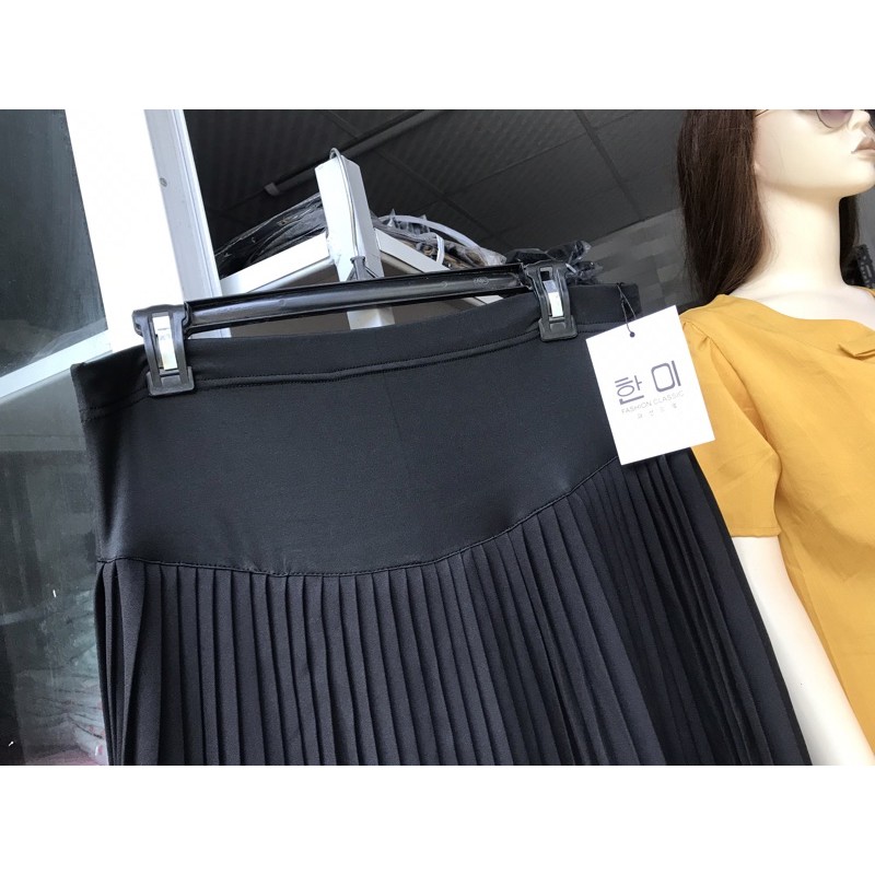 Chân Váy Bầu Midi Xếp Ly Lụa Gân