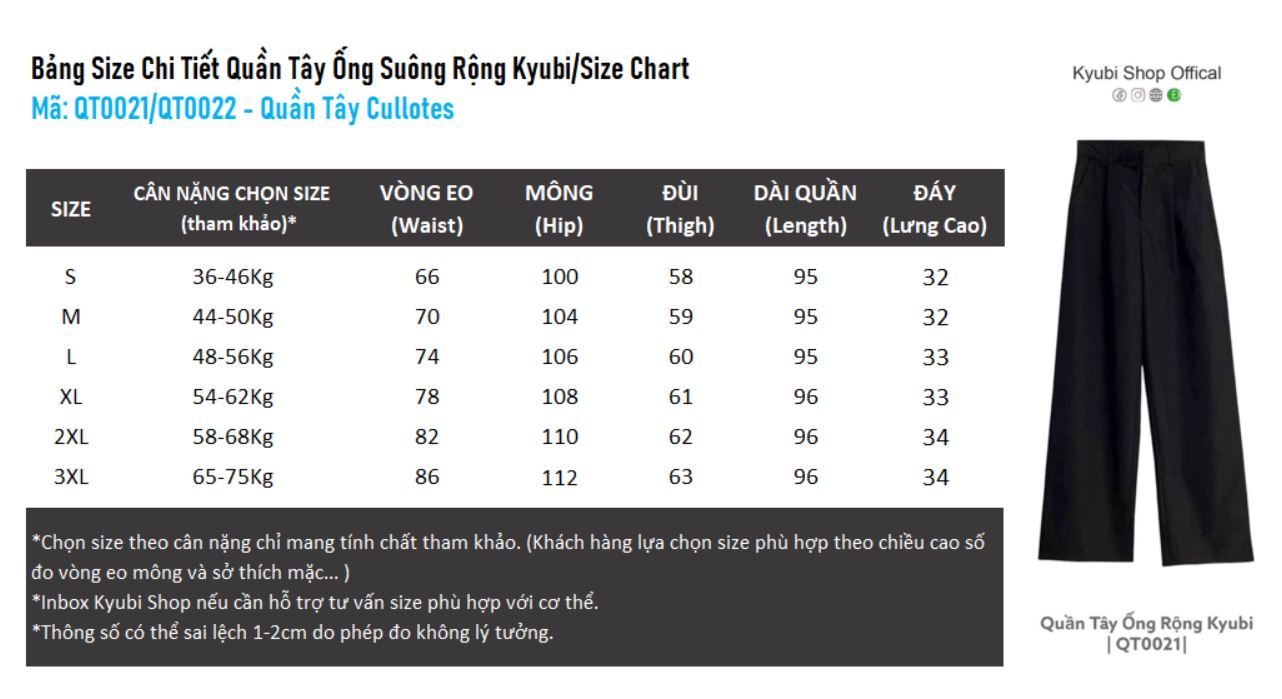 [VOUCHER 12%/149K] Quần Cullotes Đen Ống Rộng Suông Dài Hàn Quốc phong cách Ulzzang (Có Bigsize Size Đại) - Quần Tây Suông Kyubi QT0021