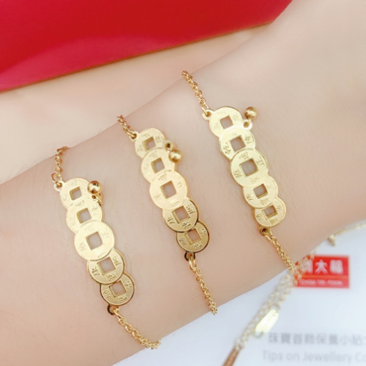 Lắc tay kim tiền mạ vàng 24k không đen (1 cái)