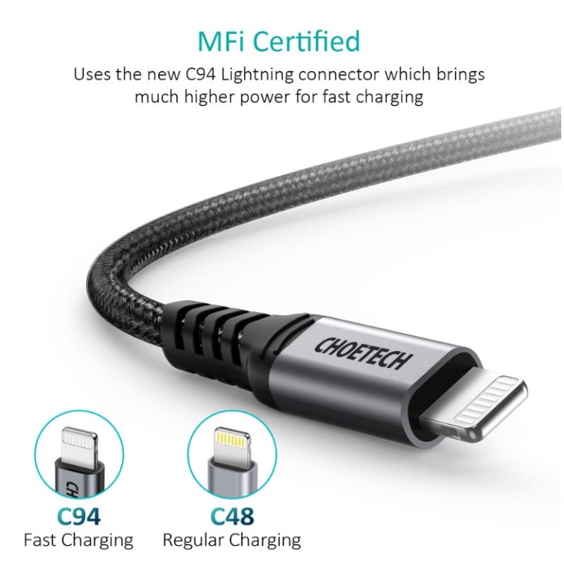 Cáp sạc nhanh Type C to Lightning chuẩn MFI Series Choetech IP00 (Hàng chính hãng)