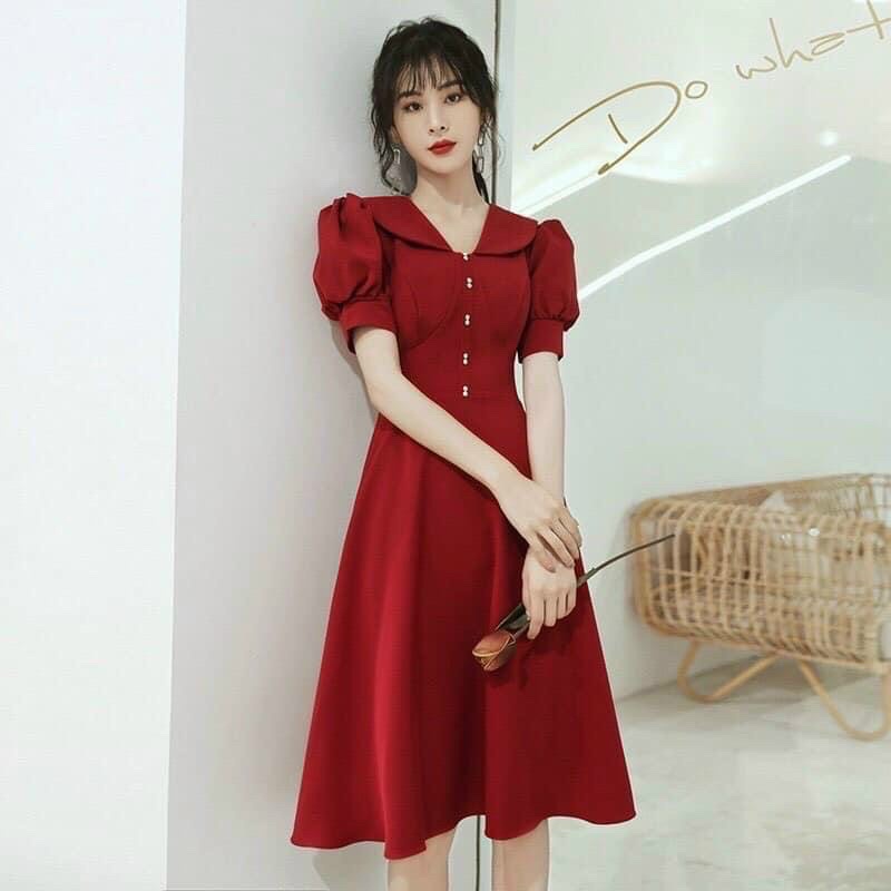 ĐẦM ĐỎ NÚT TRẮNG (có ảnh thật) MS112