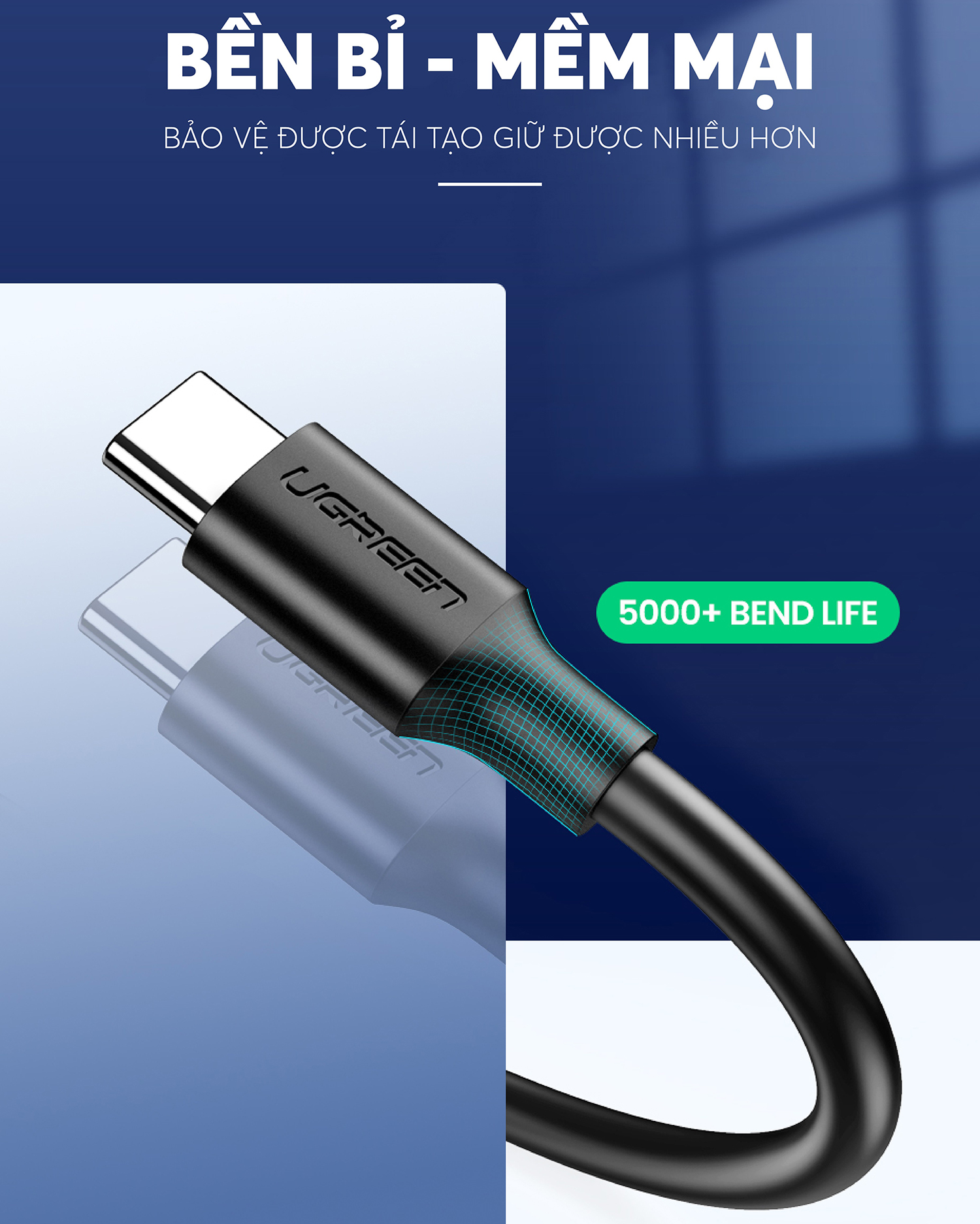 Cáp sạc USB A sang Type C Ugreen US184 Sạc nhanh dòng 3A | Tốc độ truyền lên đến 5Gbps | Bảo Hành 1 đổi 1 18 Tháng