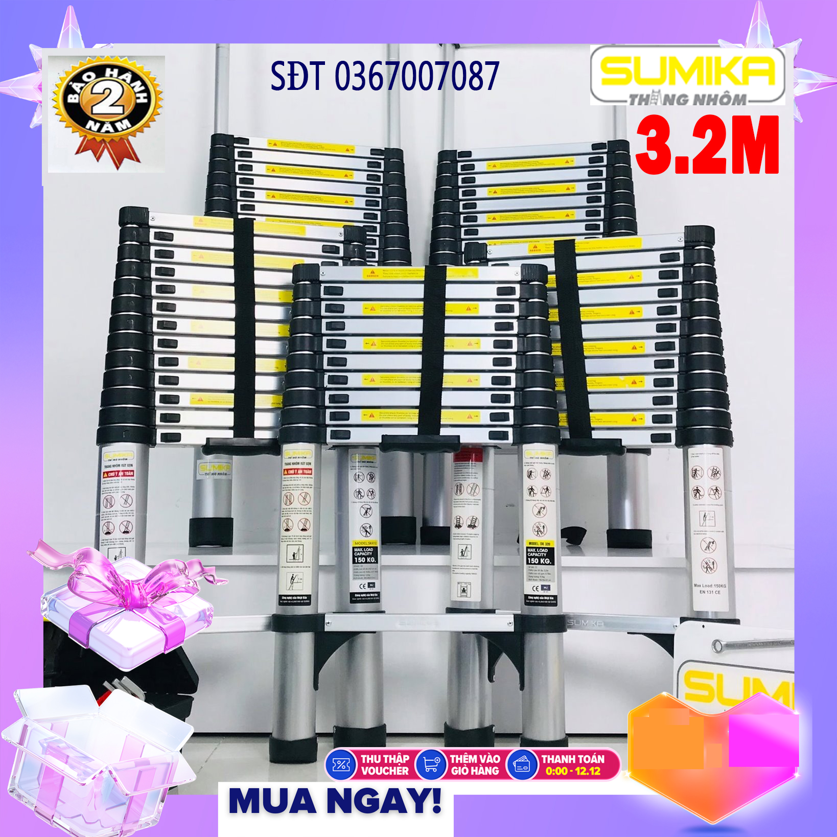 [HÀNG CHÍNH HÃNG – GIÁ SỈ] Thang Nhôm Rút Xếp Đơn Cao Cấp 3.2M SUMIKA SK320 - Chất Liệu Nhôm 11 Bậc Tải Trọng 300kgHàng Chính Hãng Bảo Hành Toàn Quốc 12 Tháng Bởi NBH Shop BBQ