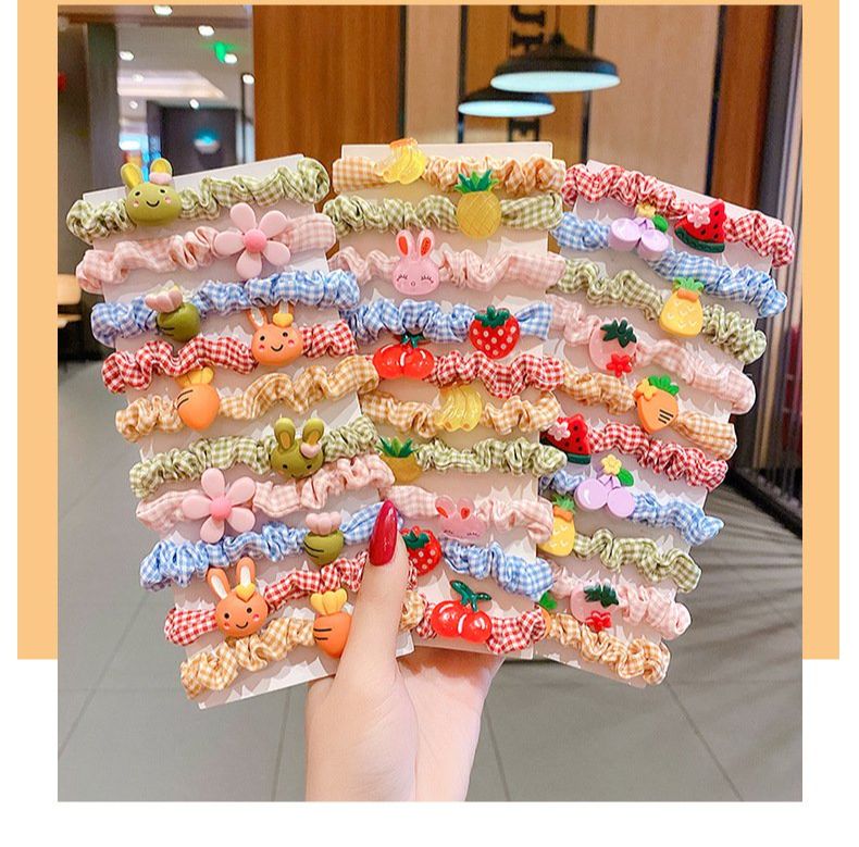 Set 5 Dây buộc tóc lông phối gấu nâu siêu cute