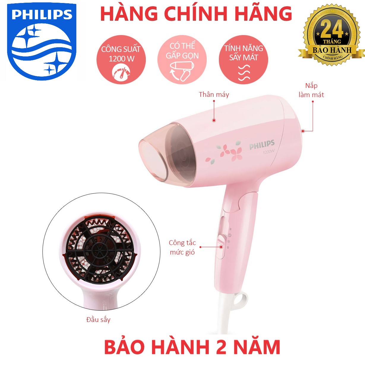 [HCM]Máy sấy tóc Philips BHC010/00 Hàng CHÍNH HÃNG (Bảo hành 2 năm)