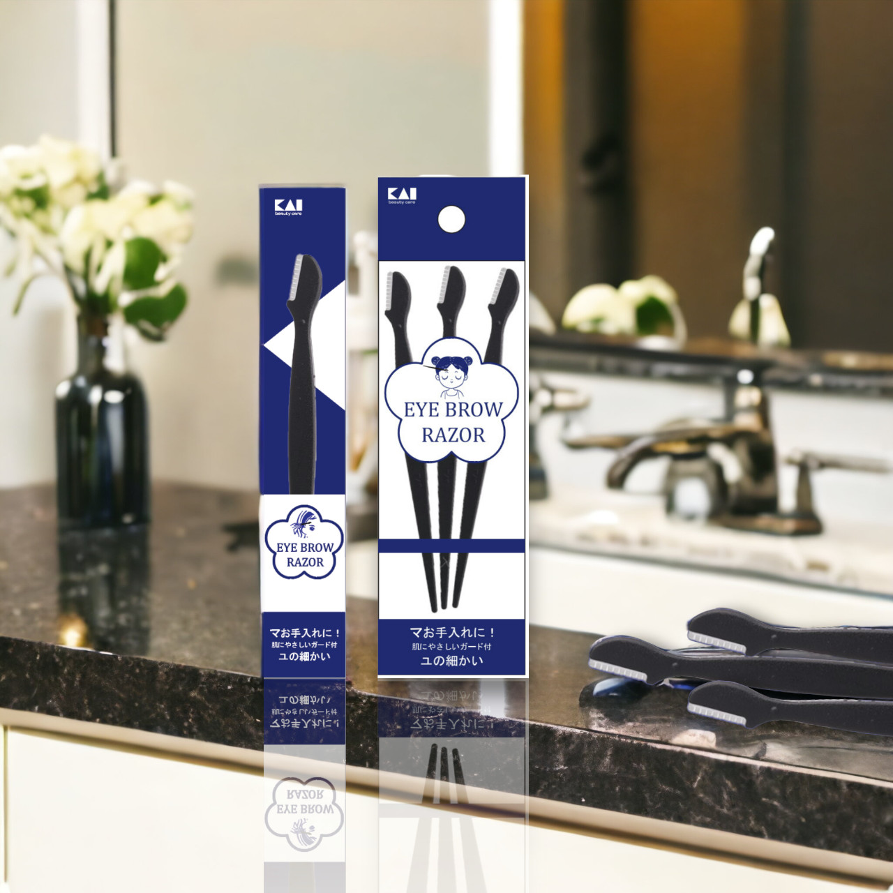 Dao Cạo Dành Cho Lông Mày Cán Dài Kai Groom ( 3 cây )
