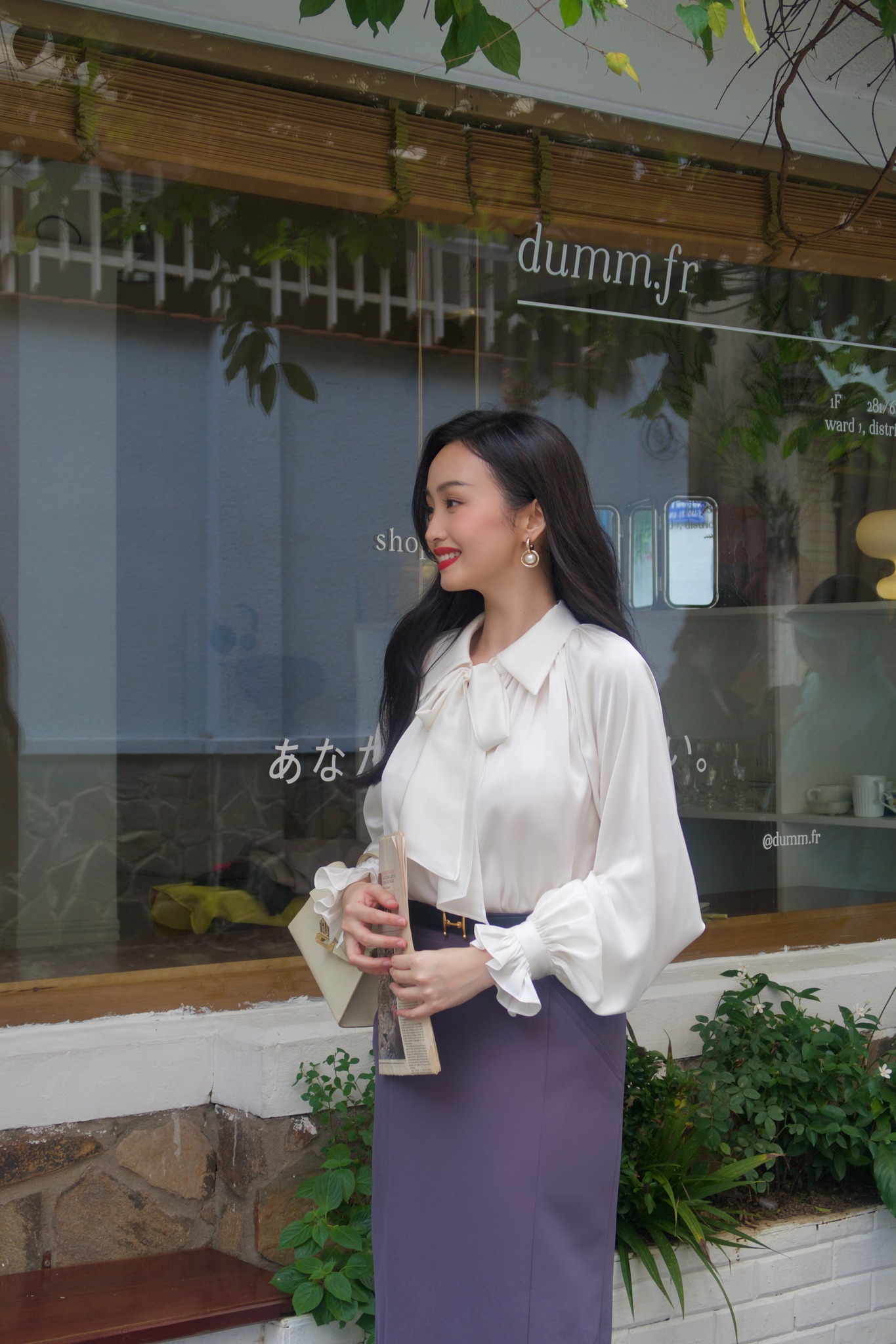 Áo sơ mi lụa cổ nơ tay giaclang HUONG BOUTIQUE BSSM21