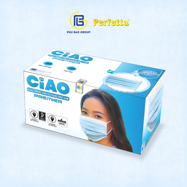 Khẩu trang y tế CIAO 2 lớp màu Xanh chống thấm nước (40 Cái/Hộp) đóng gói riêng từng cái