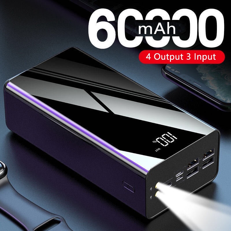 Large capacity power bank for iPhone 11 60000mAh Xiaomi power bank portable charger power bank with LED light