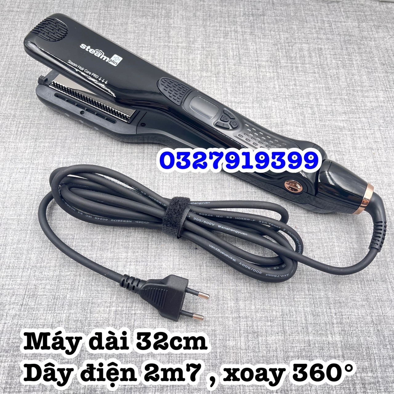 Steam Plus+ Máy Duỗi Tóc Hơi Nước Cao Cấp 250W 5 Mức Nhiệt Độ 150-230 Độ C Chất Liệu Gốm Ceramic Chống Dính An Toàn Bền Bỉ Có Lỗ Thoát Hơi Nước Và Lược Chải Mượt