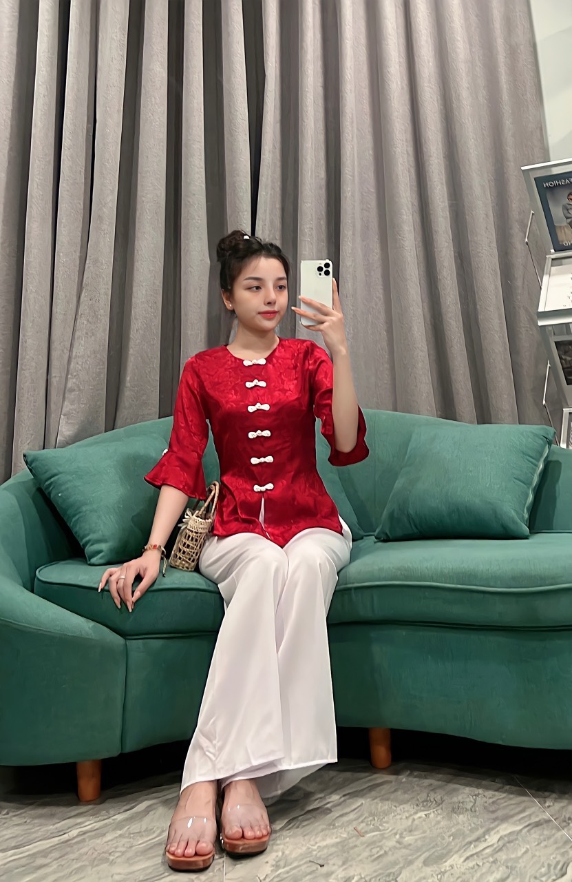 ÁO BÀ BA LỤA GẤM TAY XÒE