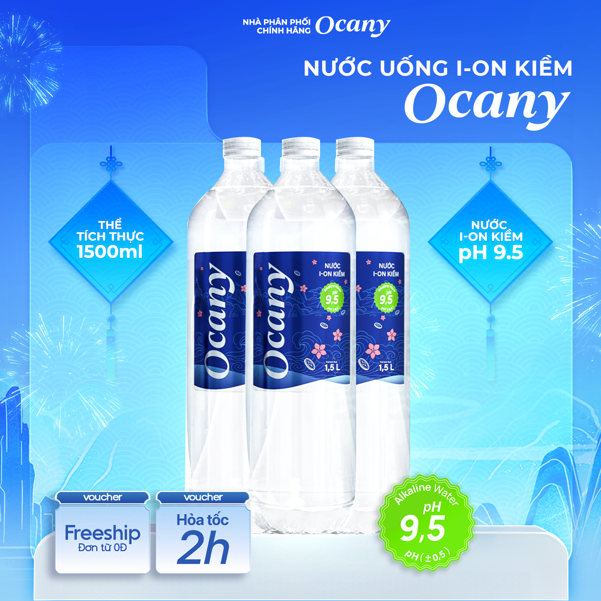 Nước uống ion kiềm alkaline Ocany chai 1,5l