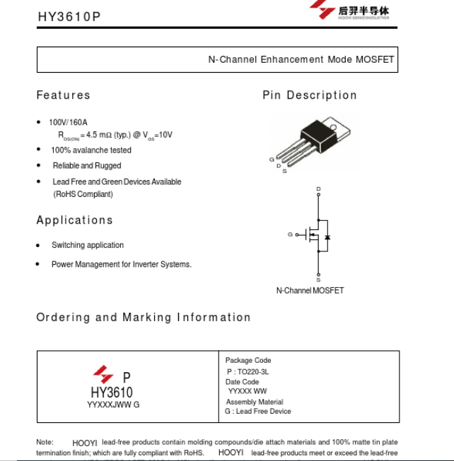 MOSFET THÁO MÁY HY3610 HY3610P 160A 100V