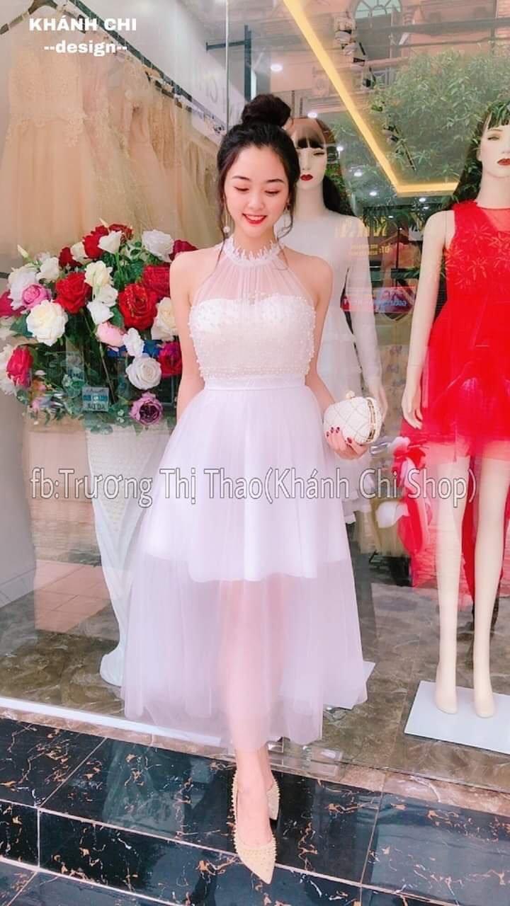 [HCM]Đầm Maxi Cổ Yếm Đính Ngọc Trai