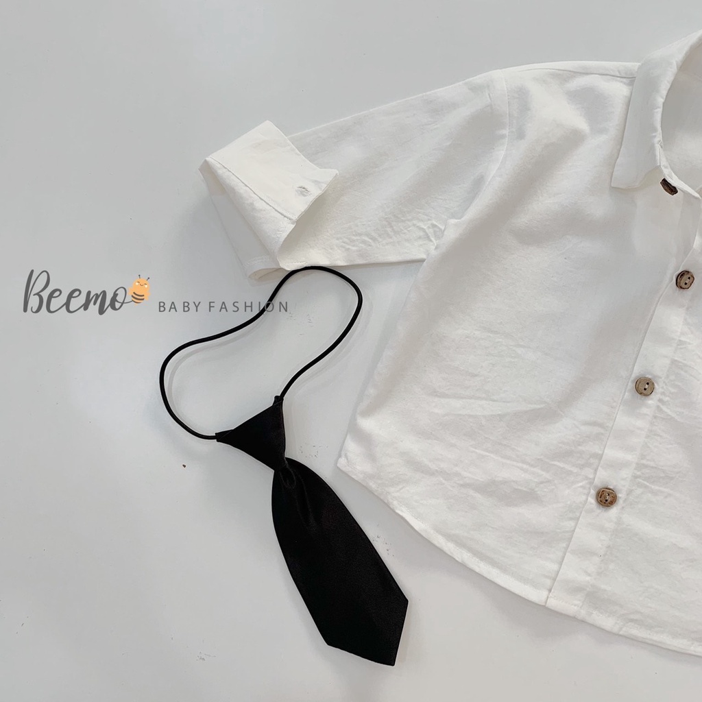 Set sơ mi trắng quần đen kèm cavat cho bé trai