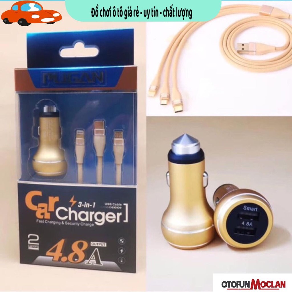 Tẩu sạc puga 4.8A - tẩu sạc tặng kèm dây trên xe ô tô hàng chất lượng - sạc nhanh
