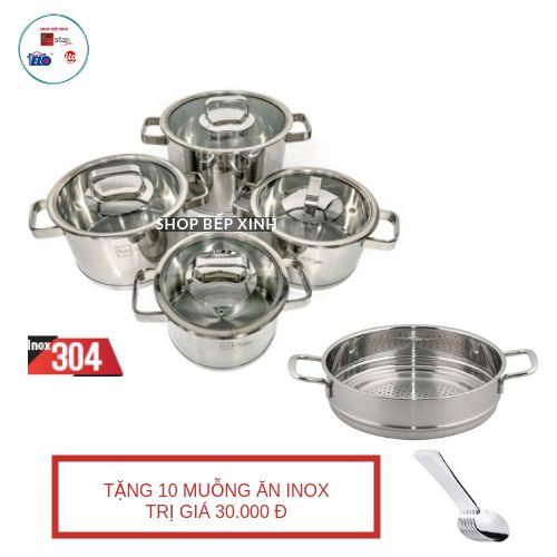 Combo bộ nồi từ 304 và xửng hấp inox 24cm Fivestar tặng 2 muỗng canh inox