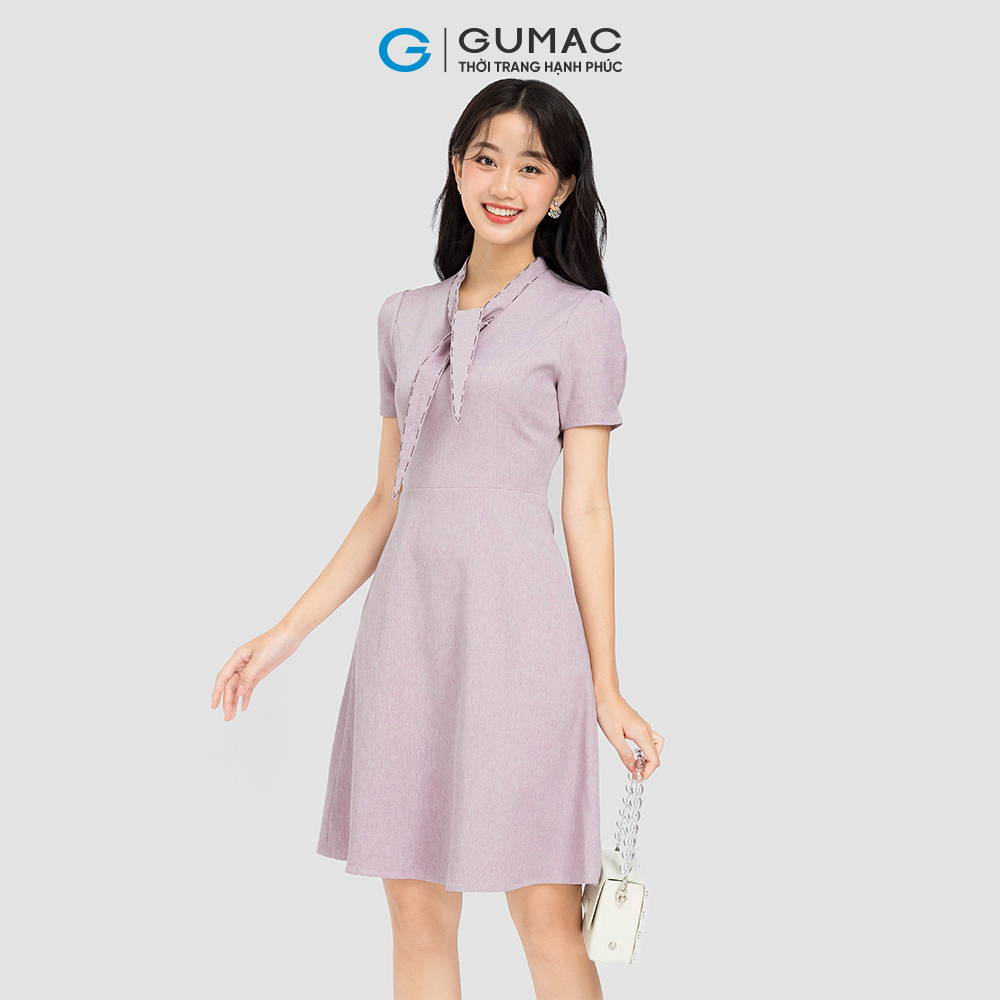 Đầm form A GUMAC, đầm phối chỉ thắt nơ DC08038