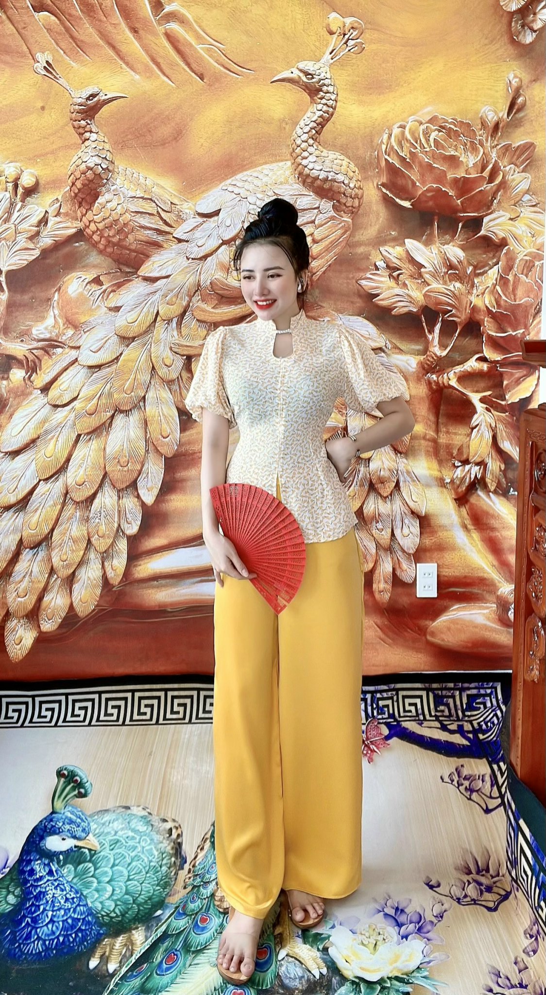 Bộ bà ba nữ bộ bà ba hoa nhí cổ giọt nước có dây ngọc bộ bà ba hoa