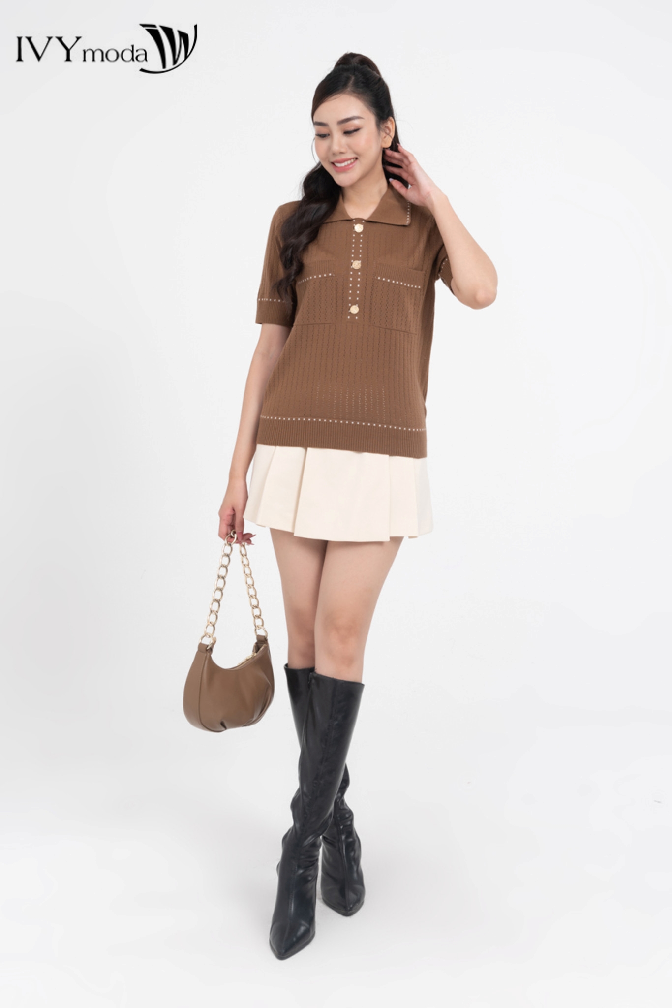 Áo len lông cừu đục lỗ IVY moda MS 57M7808