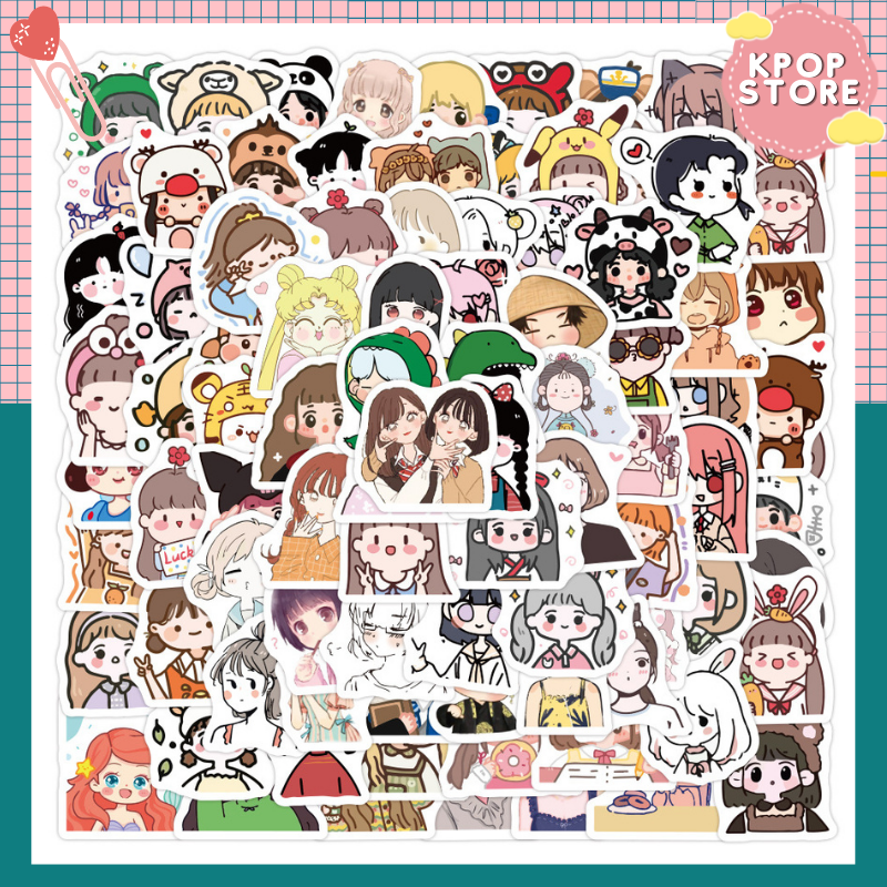 Set 100 Sticker Dán Chủ Đề Bé Gái Dễ Thương