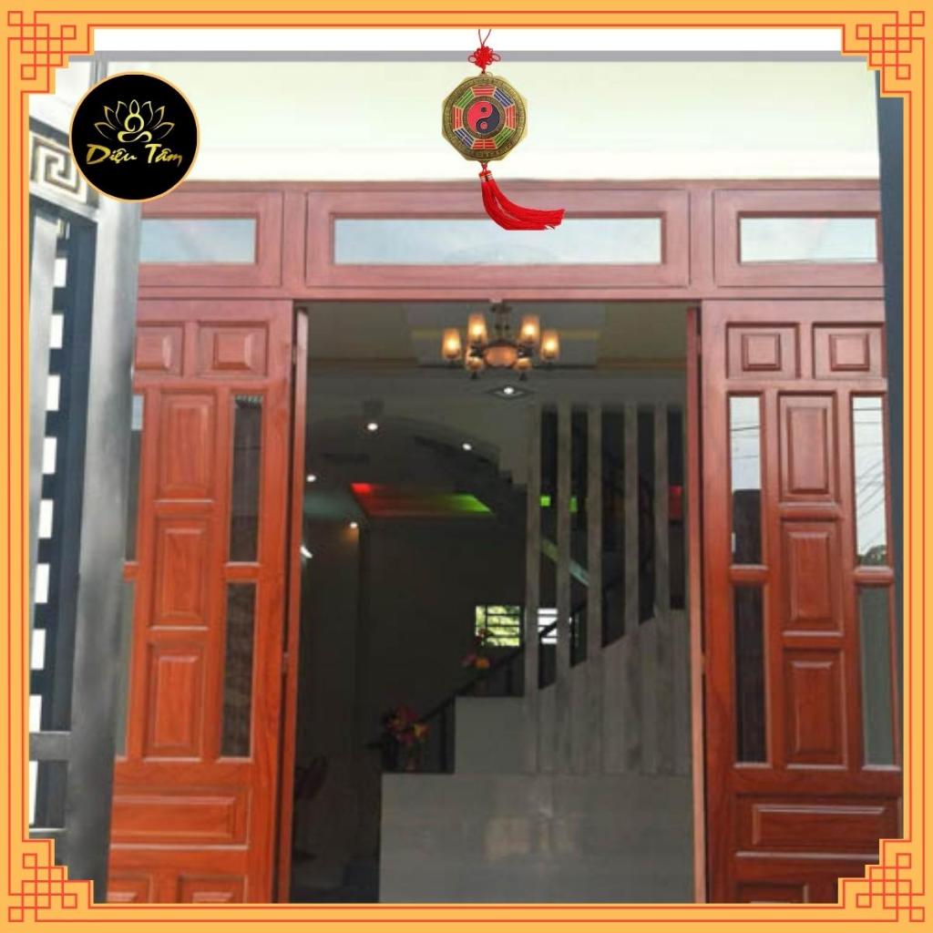 Gương Bát quái âm dương mặt sau hổ phù gương bát quái phong thủy có dây treo tâm kết