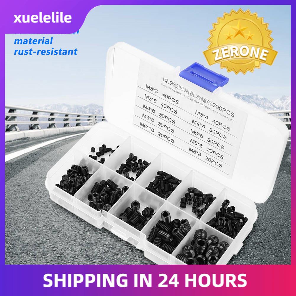 Steel Grub Screw Set Screw [Promotional Sale]300pcs M3/M4/M5/M6/M8 Hex Hex Socket Set Screw Socket Grub Set Screws Assortment Kit with Box