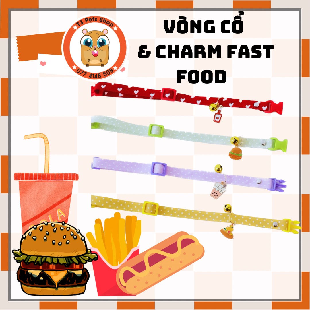 vòng cổ kèm charm thức ăn cho chó mèo