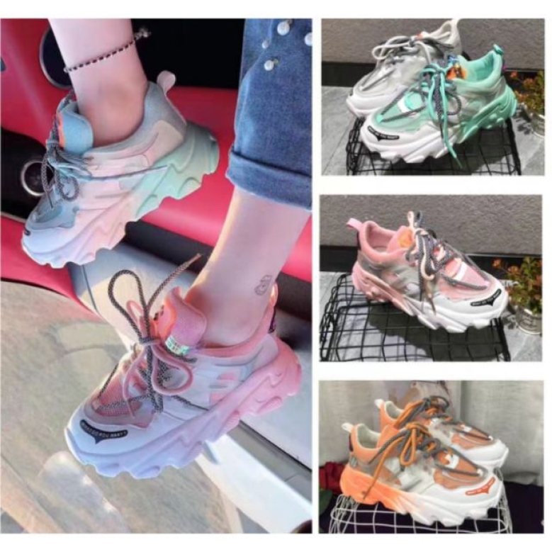 Giày thể thao nữ , giày nữ , giày sneaker nữ gót màu 2 dây cao cấp , độn đế hàng hot 2020 giá rẻ