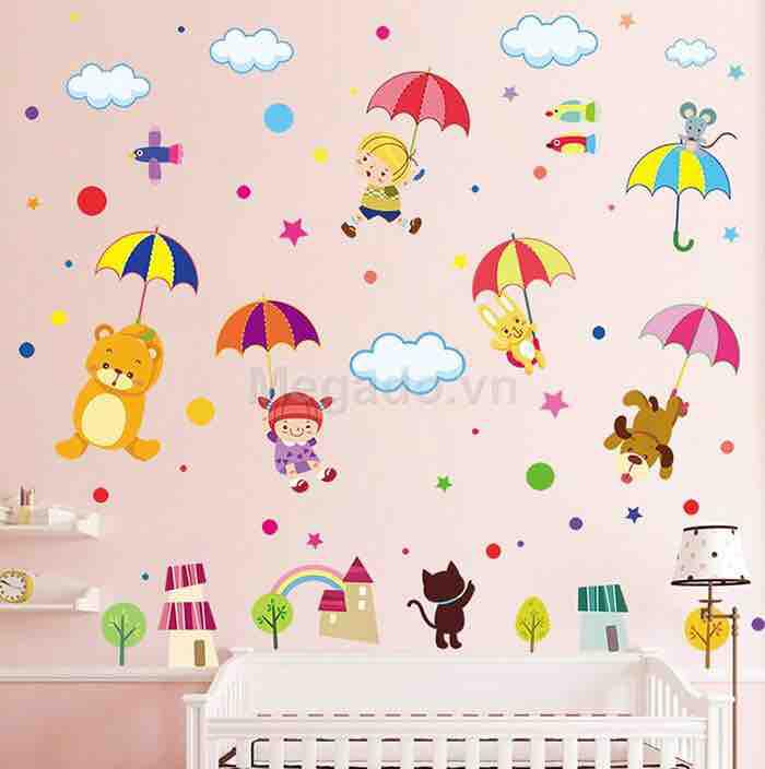Decal tranh dán tường thú che ô
