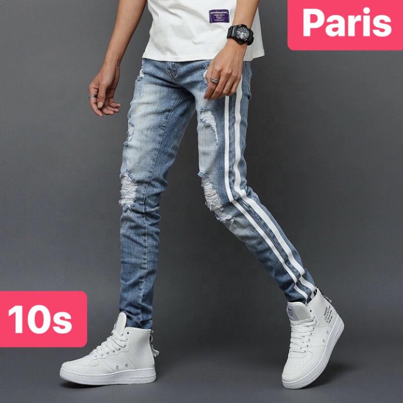 QUẦN JEAN NAM CHẤT BÒ XANH BIỂN WASH 2 SỌC SOÁI KA HOT NHẤT PR-10 CAO CẤP - PARIS FASHION