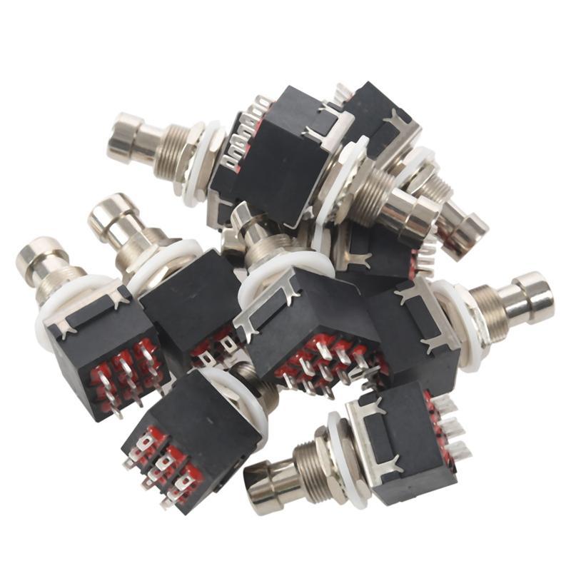 10Pcs 9-Pin 3PDT Guitar Effects Pedal Box Stomp Foot Metal Switch True Bypass Black