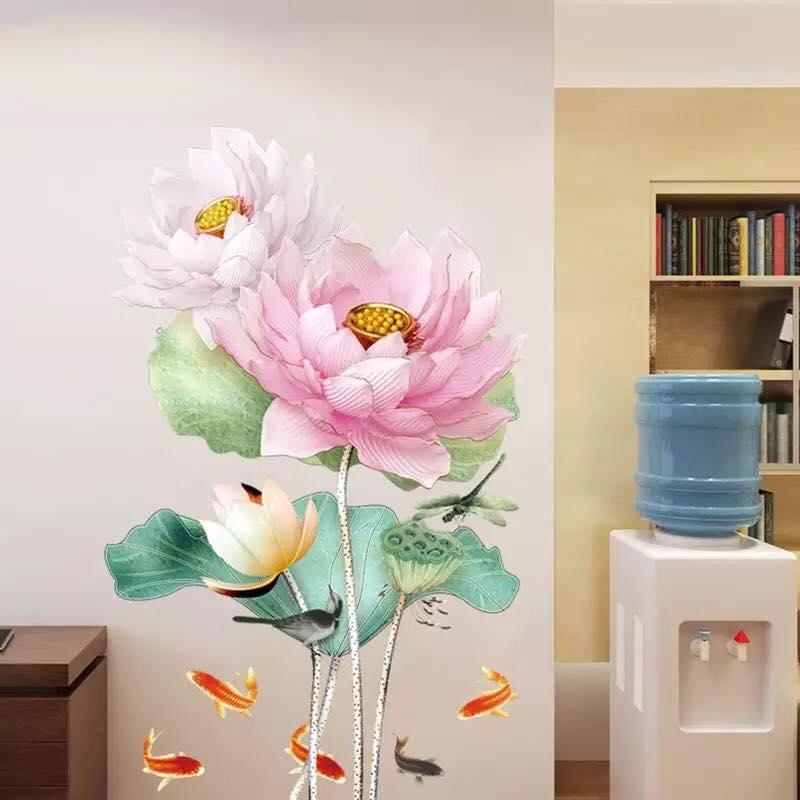 [HCM]DECAL DÁN TƯỜNG HOA SEN VÀ CÁ CHÉP 10
