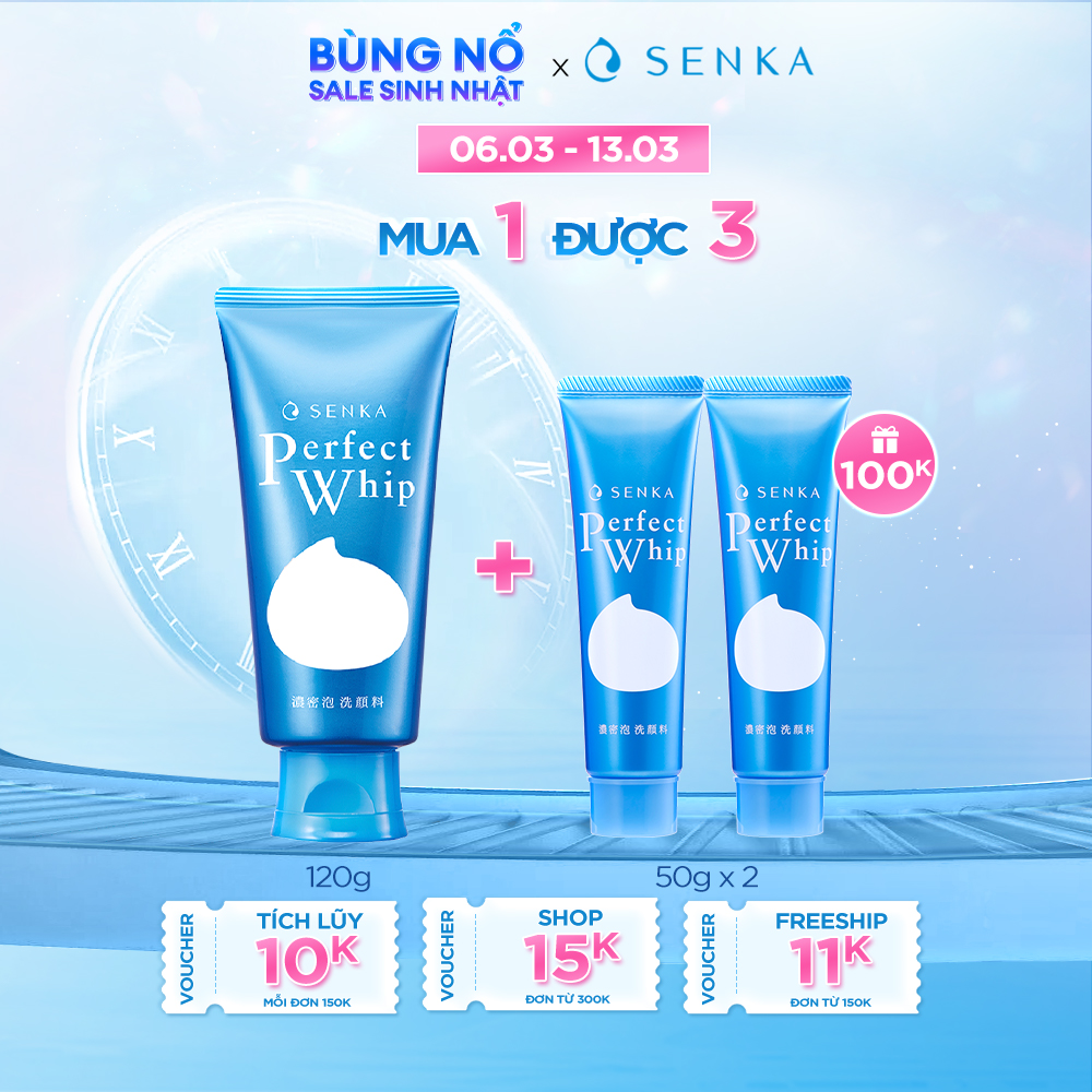 Sữa rửa mặt sạch hoàn hảo ẩm mịn tự nhiên với bọt tơ tằm trắng Senka Perfect Whip 120g số 1 Nhật Bản