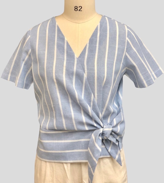 Áo nữ cổ tim thắt nơ eo vải linen